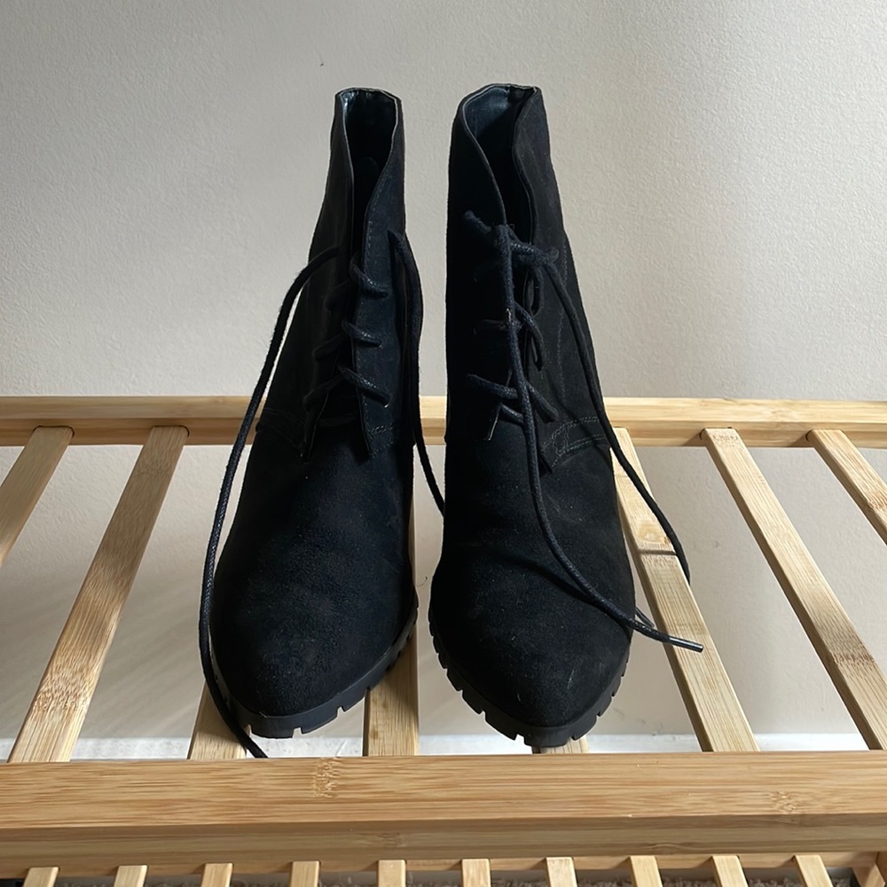 Black wedge lace up booties